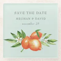 Orange Blossoms Citrus Botanical Wedding  Glass Coaster