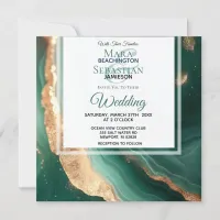 *~*GOLD QR  EMERALD GREEN Agate RSVP AR66 Wedding Invitation