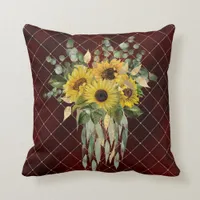 Sunflowers Fancy Burgundy and Gold Throw Pillow