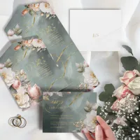 Floral Drama Wedding Green ID1022 All In One Invitation