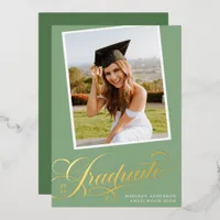 Sage Green and Gold Foil Graduation Announcement