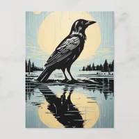 Raven in the water postcard