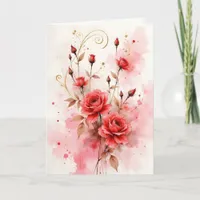 Red Roses Watercolor Anniversary Valentine's Day Card