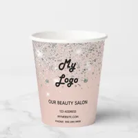 Beauty salon rose gold silver glitter logo paper cups