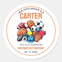Modern Boys Sports Balls All Star 1st Birthday  Classic Round Sticker