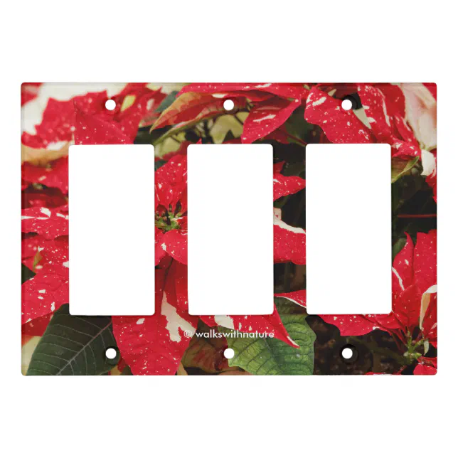 Festive Red White Floral Poinsettias Light Switch Cover