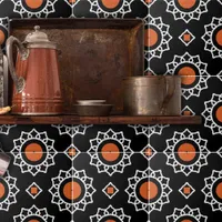 Orange Black White Ornamental Geometric Pattern Ceramic Tile