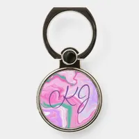 Monogrammed Pink, Purple, Mint Green Marble Art   Phone Ring Stand