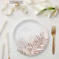 Lush Palm Leaf Wedding Terra Cotta/Wht ID956 Paper Plates
