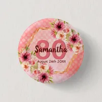 80th birthday party coral gold dahlia flowers button