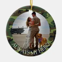 Personalized Always My Hero Army Camouflage Photo Ceramic Ornament