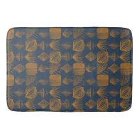 Bold Caribbean Tribal Mudcloth: Navy Blue, Gold Bath Mat