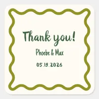 Handwritten Cool Wavy Border Thank You Wedding  Square Sticker