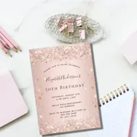 Birthday rose gold blush glitter magnet invitation