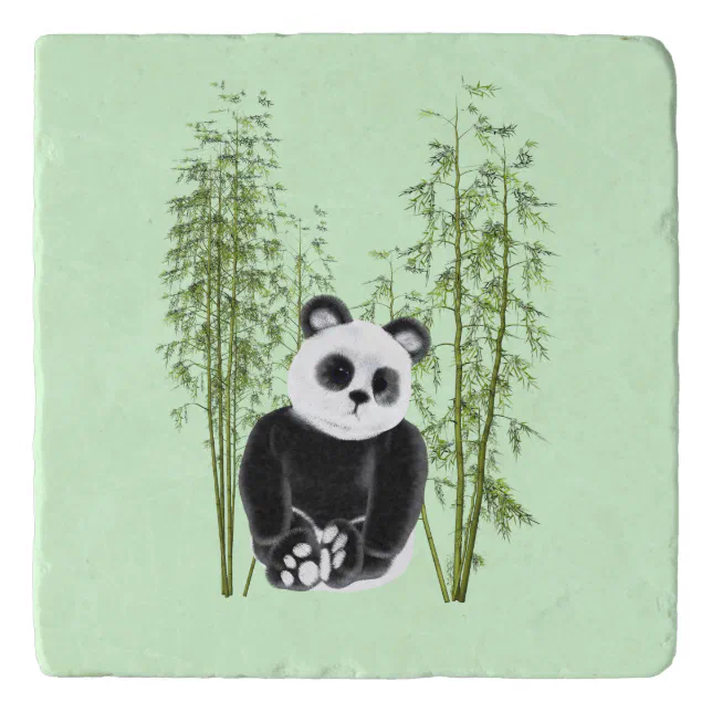 Cute Panda Sitting in Bamboo Trivet