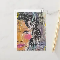 abstract collage with a pretty face  postcard