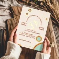 Groovy Circles Peach Ampersand Retro Wedding Gold Foil Invitation