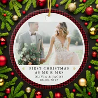 Personalized First Christmas as Mr & Mrs Photo Ceramic Ornament