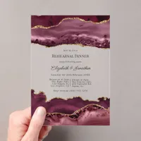 Faux Glitter Burgundy Gold Agate Rehearsal Dinner Acrylic Invitations