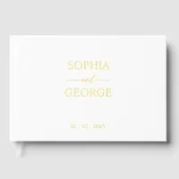 Elegant Modern White and Gold Wedding Foil Guest Book