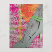 Sexy Leg in Lace and Heels Mixed Media Collage  Postcard