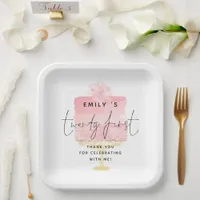 Trendy Pink Cake Name 21st Birthday Thank You Paper Plates