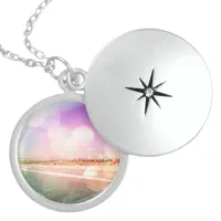 Santa Monica Beach - Sparkling Pink Photo Edit Sterling Silver Necklace