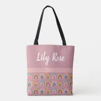 Custom Pink Rainbow Pattern Kid's Tote Bag