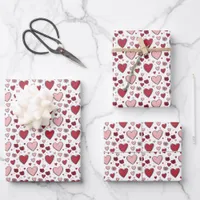 Red and Pink Hearts and Roses Doodle Art Wrapping Paper Sheets