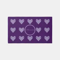 Elegant Flowery Purple Damask Heart Rug