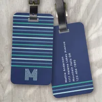 Blue Green Stripe Monogram Luggage Tag