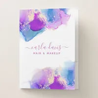 Signature Script Purple Blue Alcohol Ink Pocket Folder