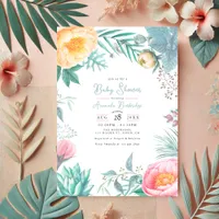 Dusty Pastel Tropical Floral Summer Baby Shower Invitation