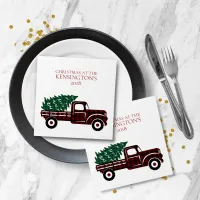 Rustic Christmas Truck Red Green Plaid Tree Napkins