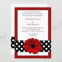 mod polka dots red gerbera daisy invitation