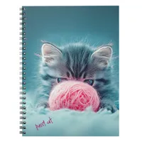 Cute Kitten Playing with Pink Wool Ball Notebook