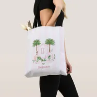 Palm Springs Monogram Pink Cabana Bachelorette Tote Bag