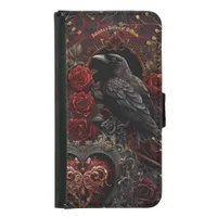 Dark Gothic Beauty Red Roses Black Crow Raven Bird Samsung Galaxy S5 Wallet Case