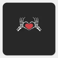 Kids Skeleton Hand Heart Valentines Day Cool Class Square Sticker