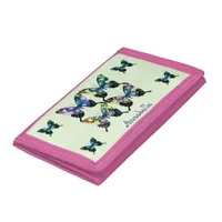 Aqua, Pink, and Yellow -  Elegant Butterflies Tri-fold Wallet