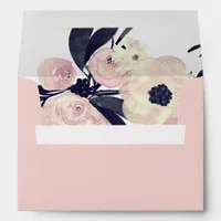 Blue & Coral Pink Floral Spring Wedding Envelope