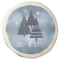 Christmas Trees Happy Holidays Blue ID863 Sugar Cookie