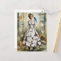 Woman in a Birch Bark Dress Fashion collage Postcard