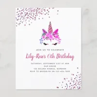 PAPER Unicorn Face Glitter Birthday Invitation