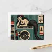 Mid Century Sea Siren on Laundry Day Postcard