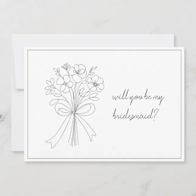 whimsical simple bow & flower bridesmaid proposal  note card