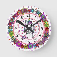 Unicorn Whimsical Folk Art Girl's Round Clock