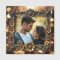 Metal Flowers Steampunk Personalized Photo Magnet