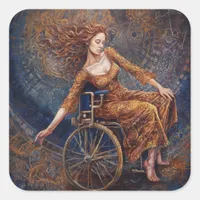 Woman in a wheelchair dancing joyful square sticker