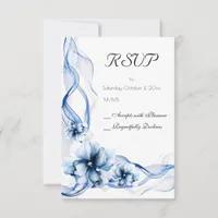 Elegant Dusty Blue Navy  Flowers Wedding  RSVP Card